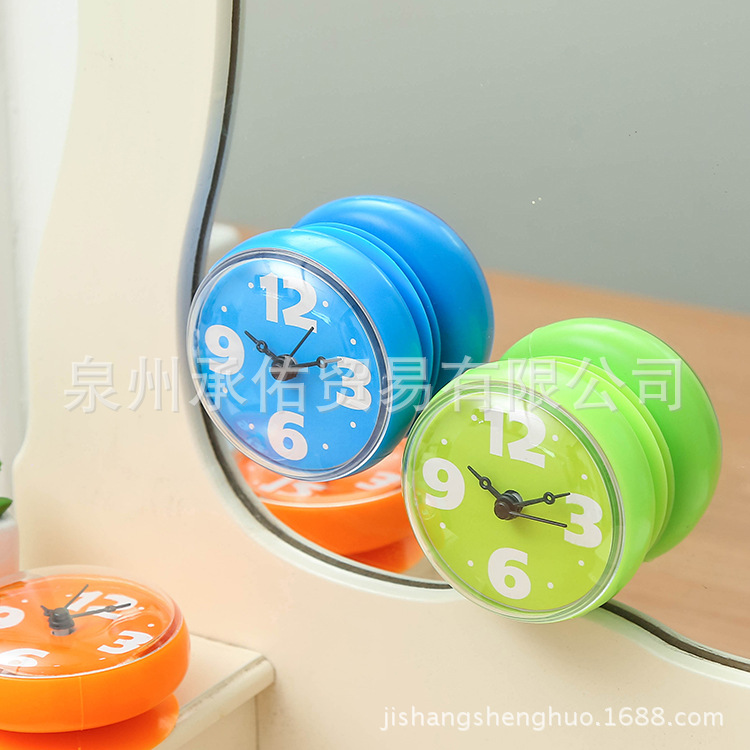 工厂直销 吸盘式浴室防水钟表 厨房吸附式圆形迷你时钟 专利产品